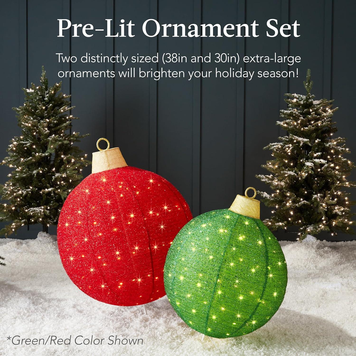 Best Choice Products 2pc Large Outdoor Christmas Ornament Set, Lighted Pop-Up Ball Holiday Décor