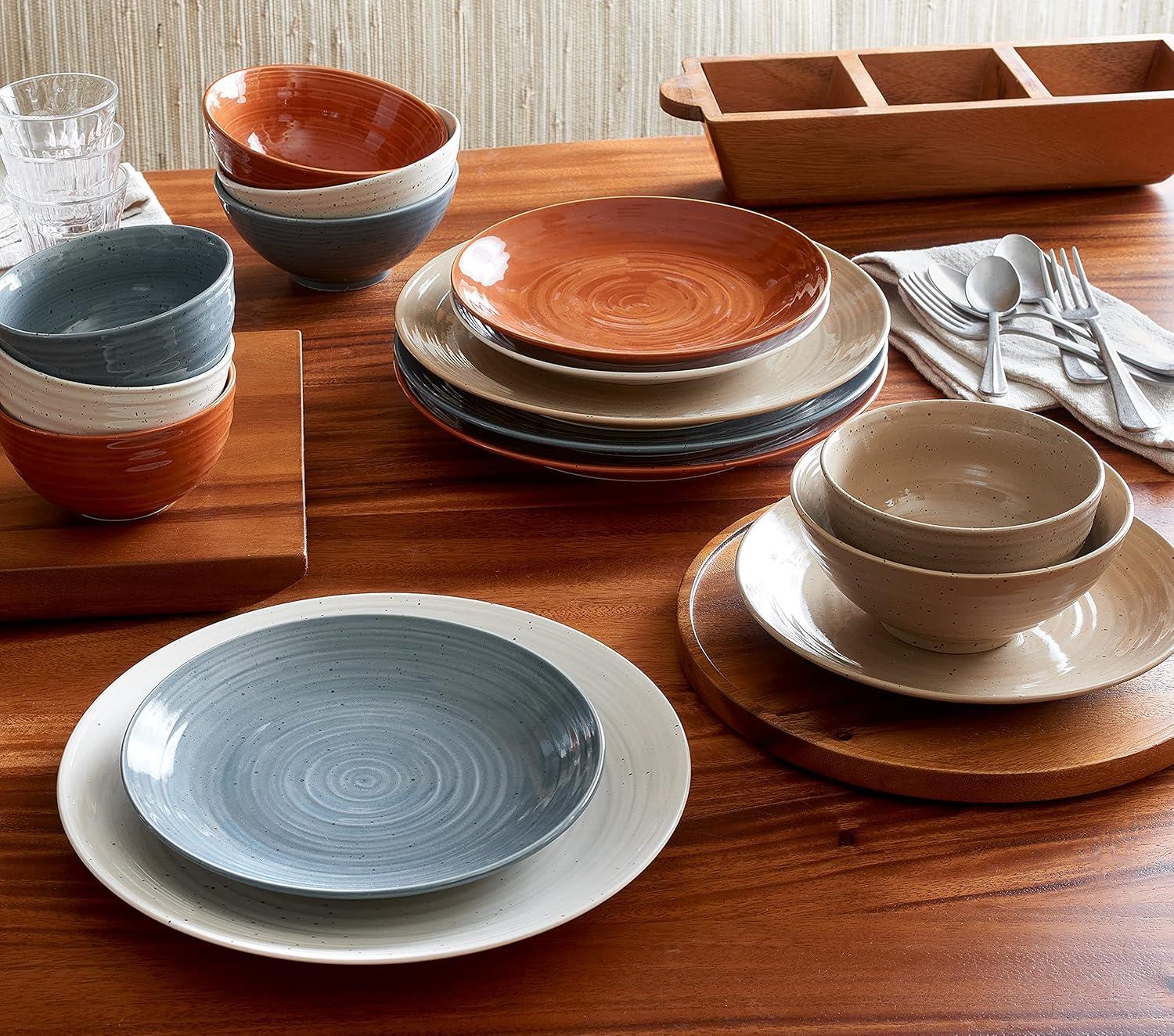 Sango Siterra Painter's Palette 16-Piece Stoneware Dinnerware Set - Service For 4, Plate & Bowl Set
