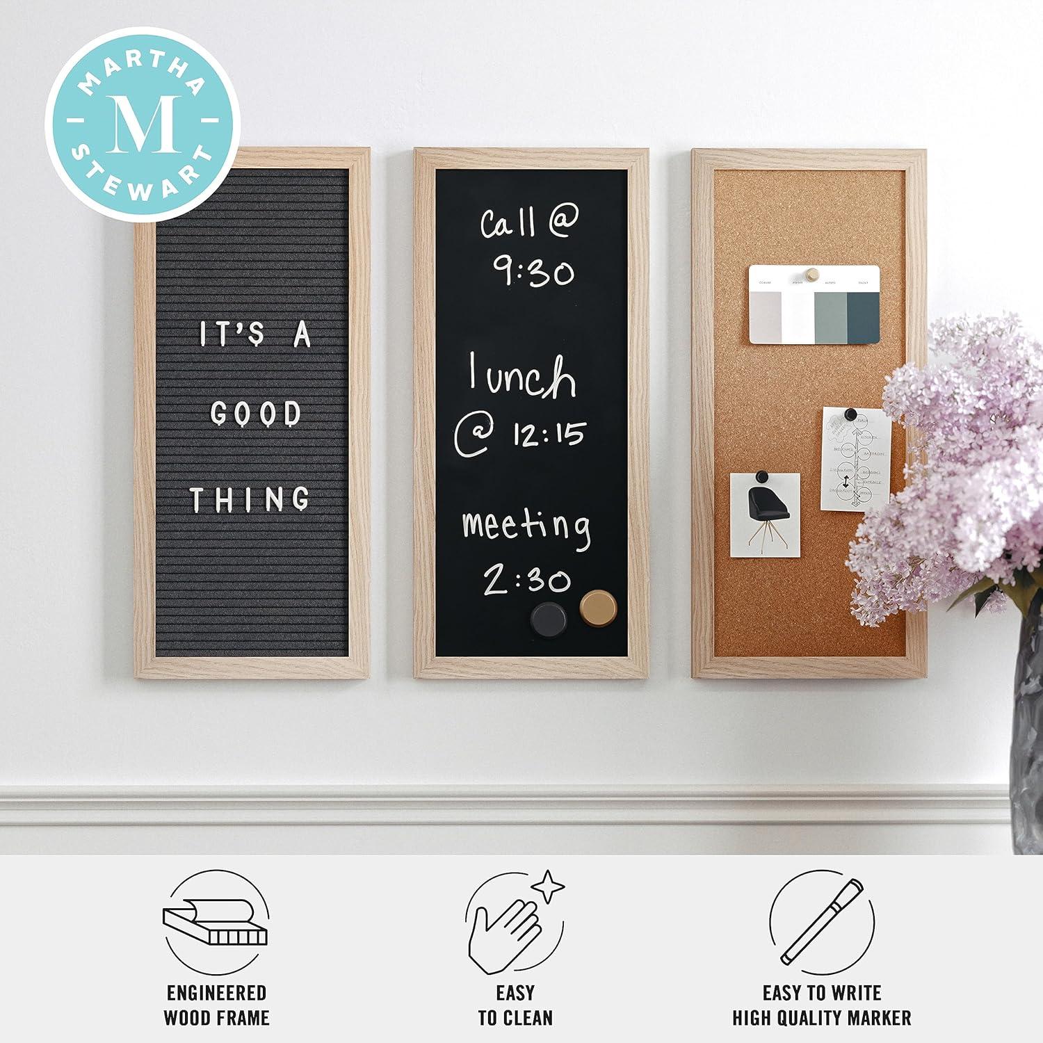 Thomas Martha Stewart Cork Board, Chalk Board, Letter Board Set with Included Push Pins, Magnets, Liquid Chalk