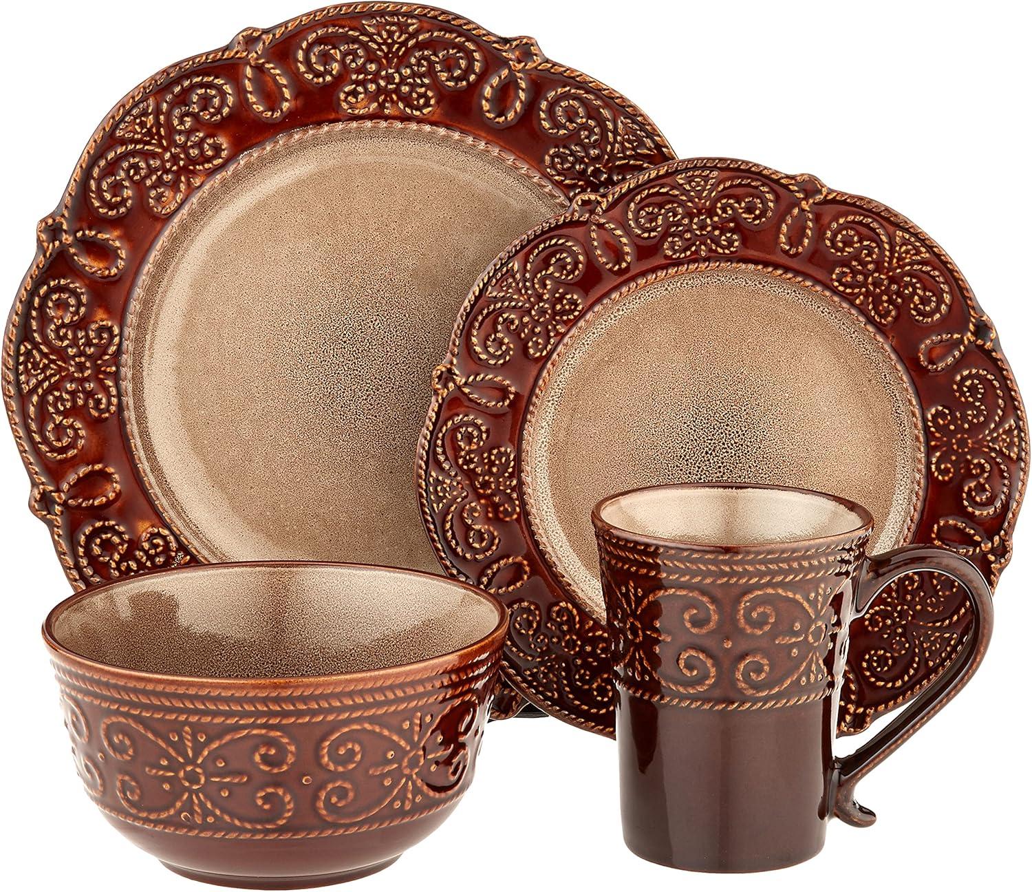 Elama Salia 16 Piece Textures Stoneware Dinnerware Set