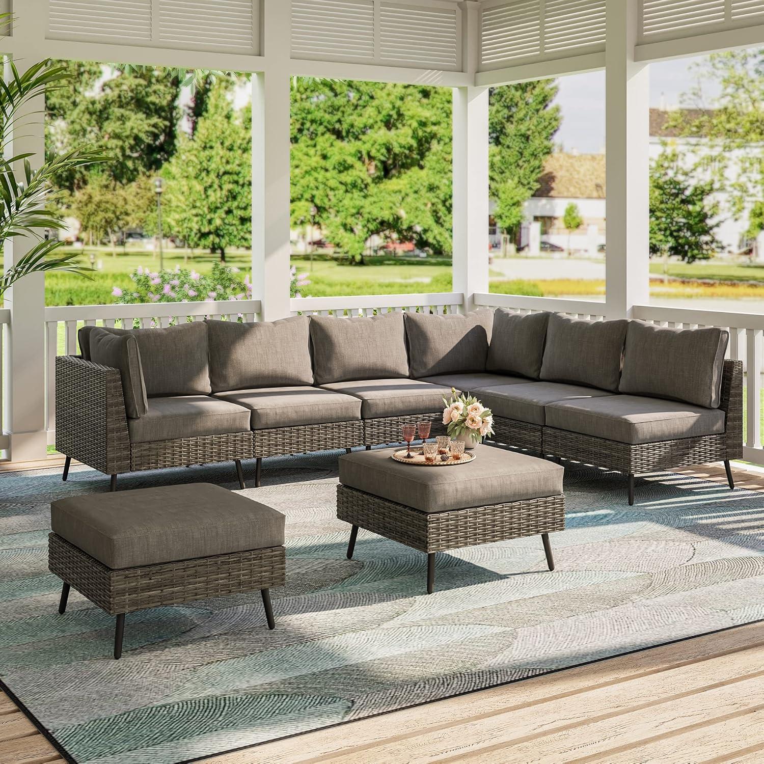 Gray 8-Piece Steel Frame Outdoor Sectional Sofa Set