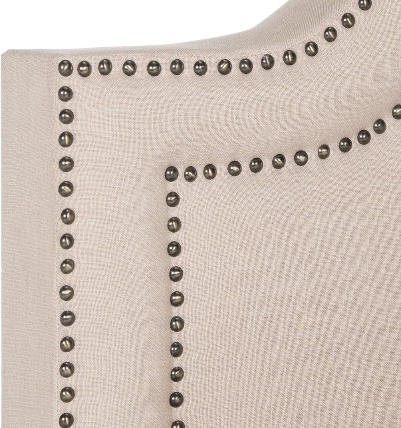 SAFAVIEH Theron Modern Elegant Upholstered Bed Frame with Nail Heads, Full, Light Beige/Brass Nails
