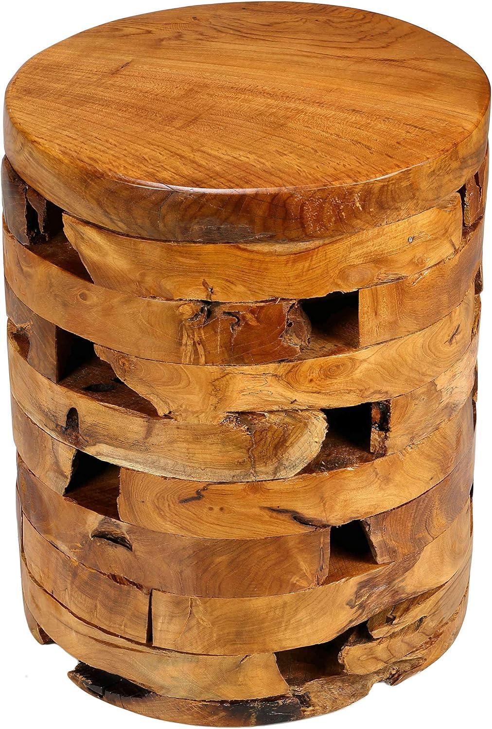 Teakwood Round End Table with Gloss Finish and Natural Grain