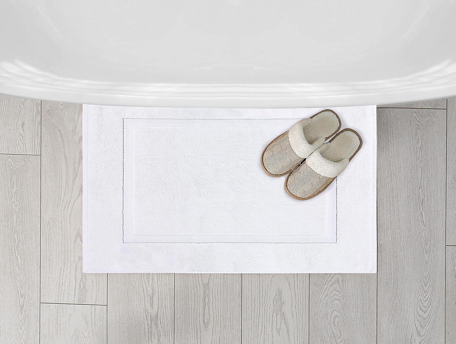 White Cotton Banded Bath Mats, 21x34 Inches, 2 Pack