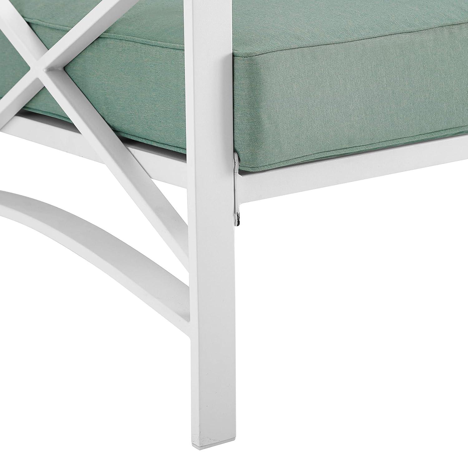 Kaplan Loveseat White/Teal - Crosley: UV-Resistant, Padded Outdoor Sofa with Steel Frame, Seats 2