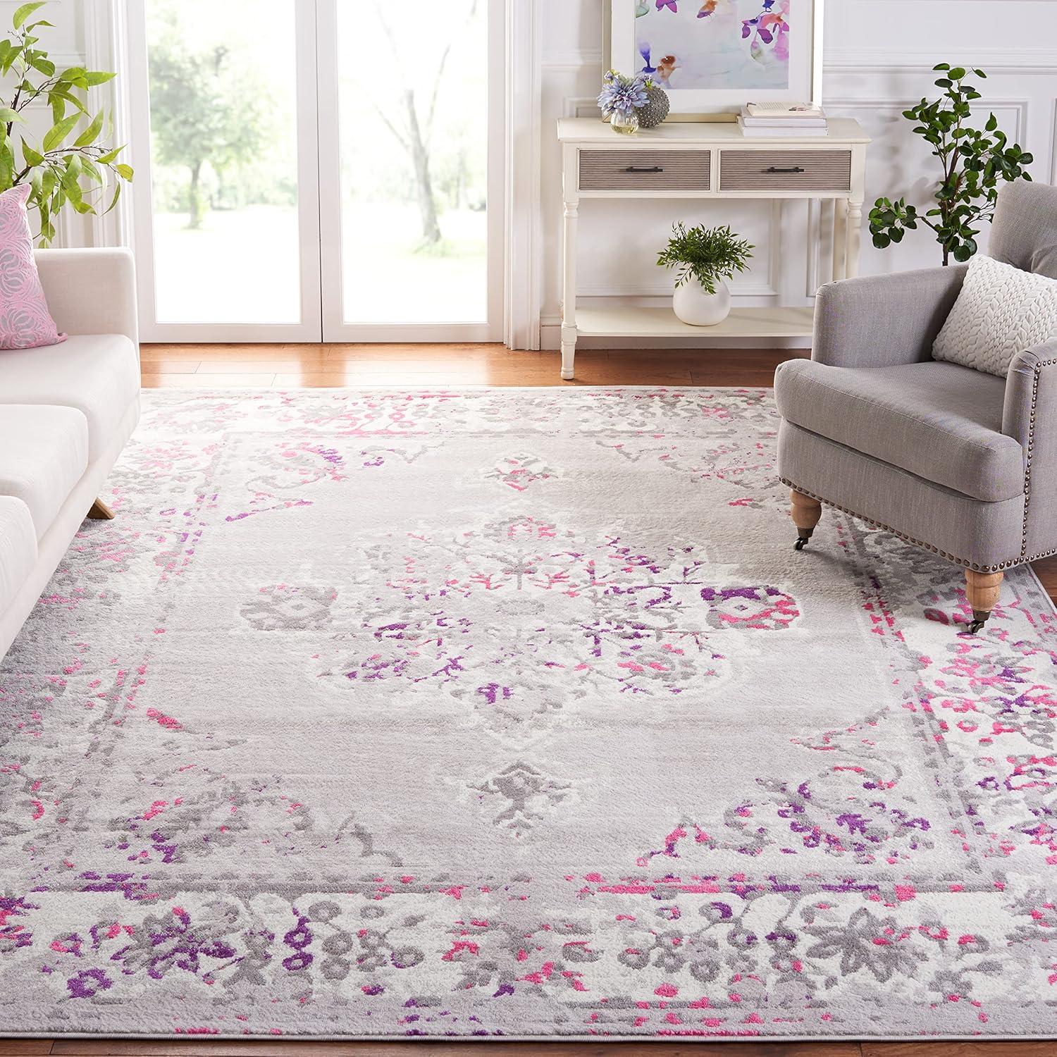 Skyler SKY169 Power Loomed Indoor Area Rug - Grey/Pink - 9'x12' - Safavieh
