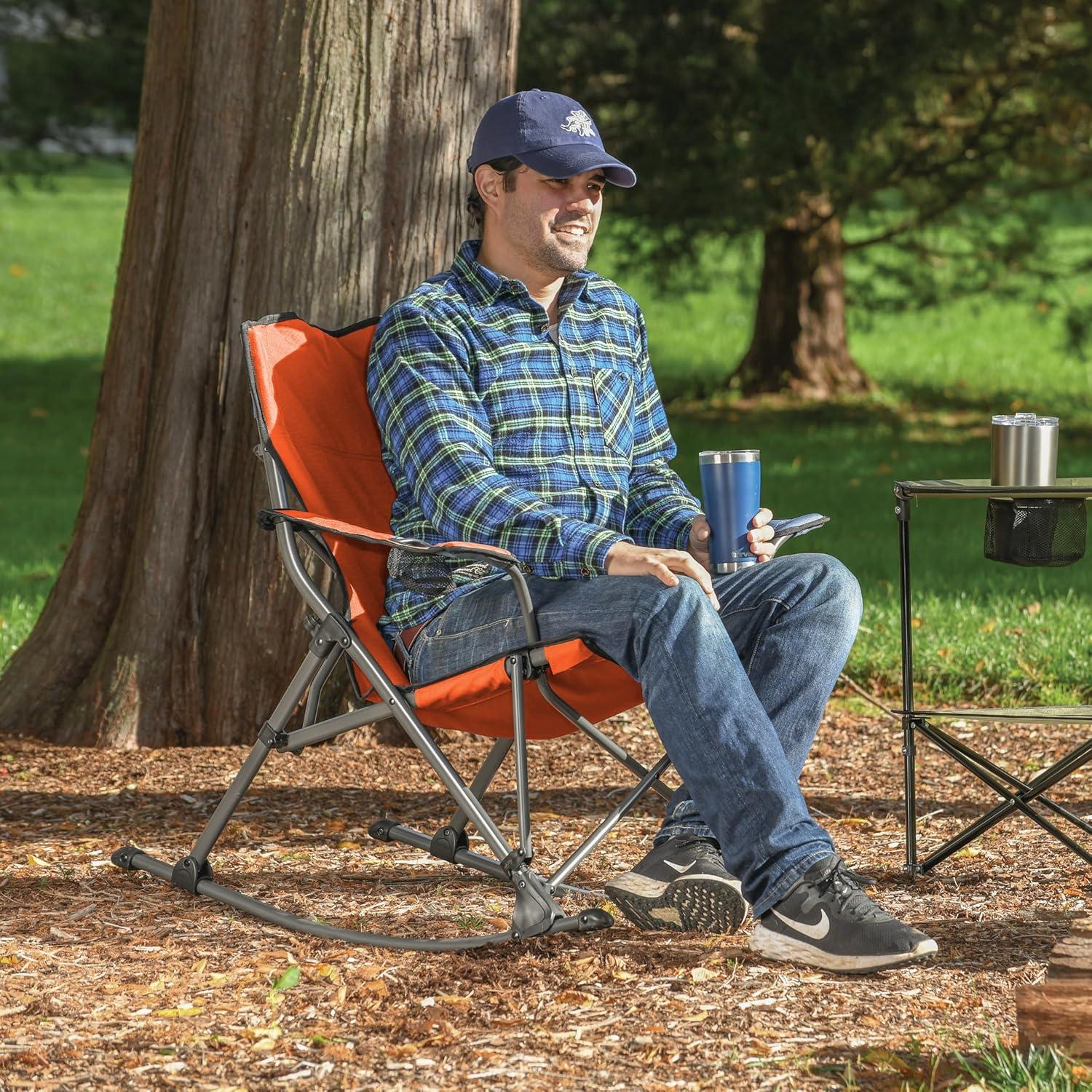 Orange PVC-Coated Folding Rocking Chair with Arms