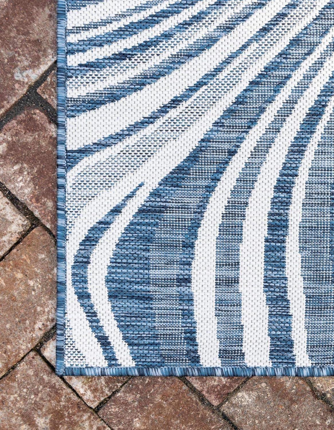 Modern Abstract Blue Wave Outdoor Rug, 5' x 8' Rectangular, Easy-Care Synthetic