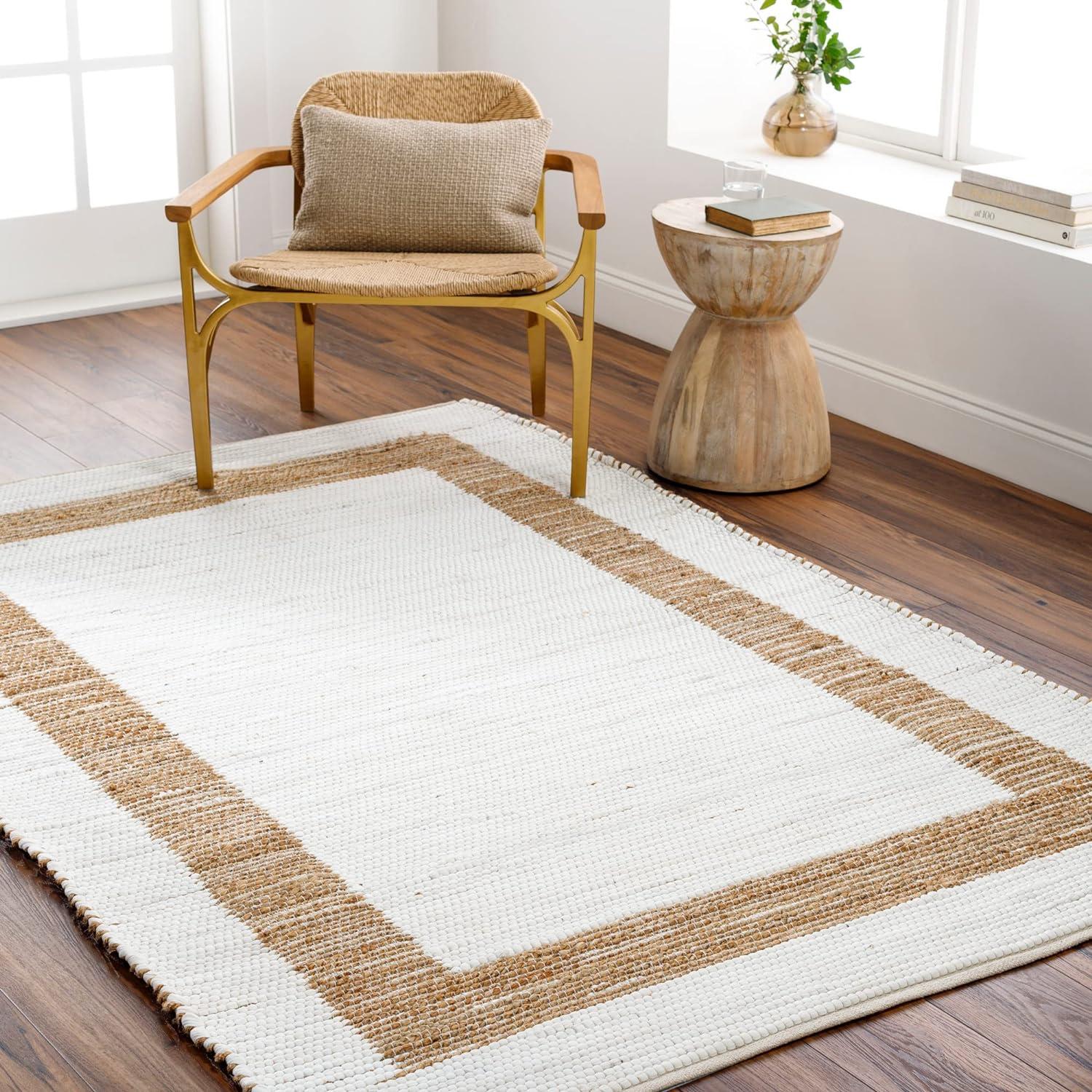 Ivory and Tan Handwoven Cotton Kids' Area Rug, 5' x 7'