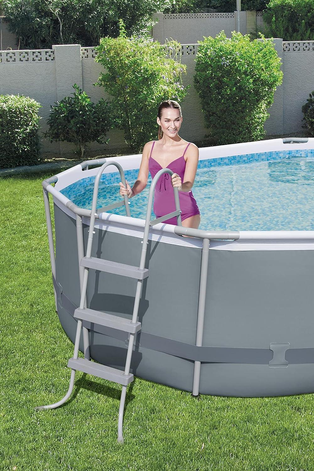 Bestway Power Steel 14' x 8'2" x 39.5" Oval Above Ground Pool Set | Includes 530gal Filter Pump, Ladder, ChemConnect Dispener