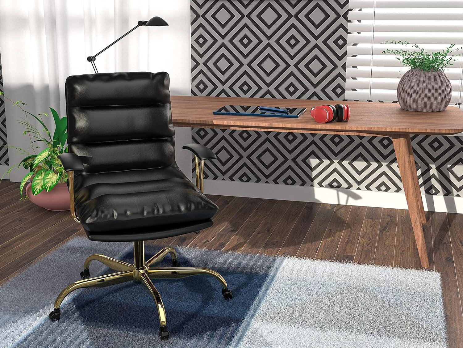 LeisureMod Regina Single Ergonomic Padded Leather Lumbar Support Adjustable Height Swivel Executive Office Chair with Gold Steel Frame