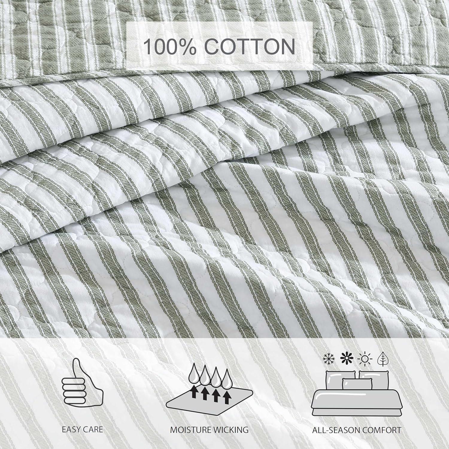 Ivory and Sage Twin Reversible Cotton Quilt Set