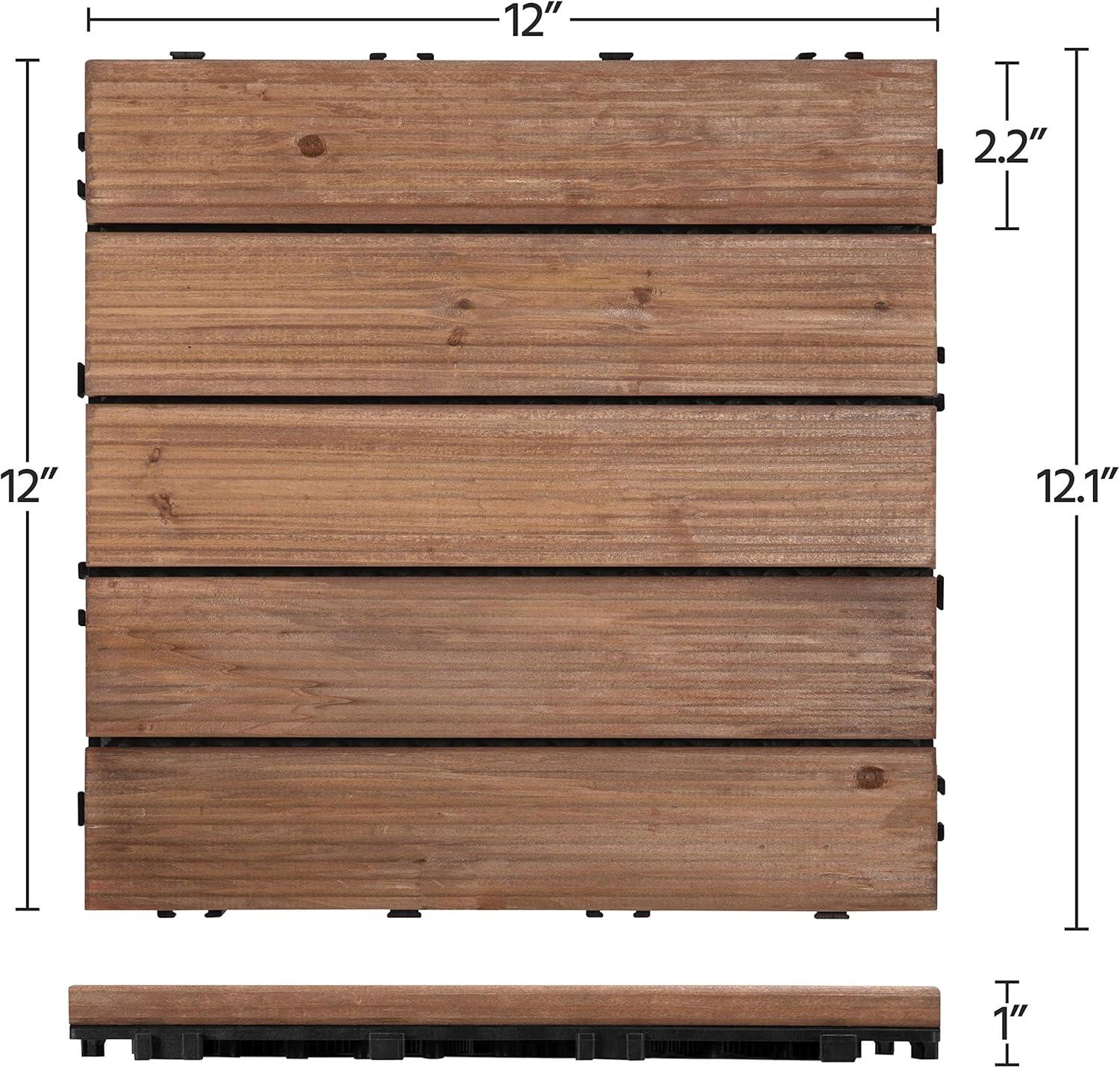 Yaheetech Pack of 27 Fir Wood Flooring Tiles Wood Plastic Interlocking Flooring Tiles Waterproof and Non-Slip, 12''x 12'', Brown