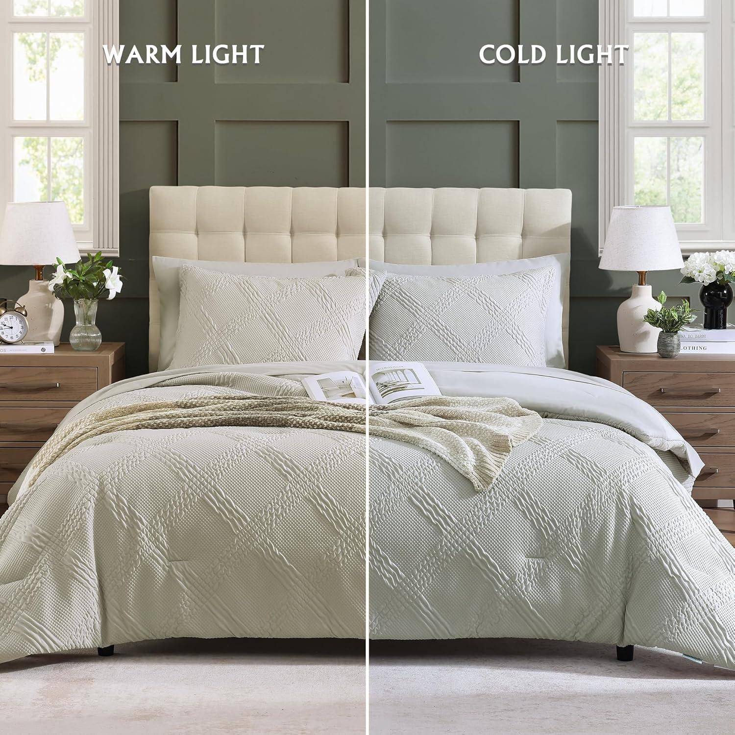 Geniospin Queen Comforter Set, Bed in A Bag 7-Pieces, Light Grey Textured All Season Comfortable Bedding Sets with Comforter, Sheets, Pillowcases & Shams (Light Grey, 90"x90")