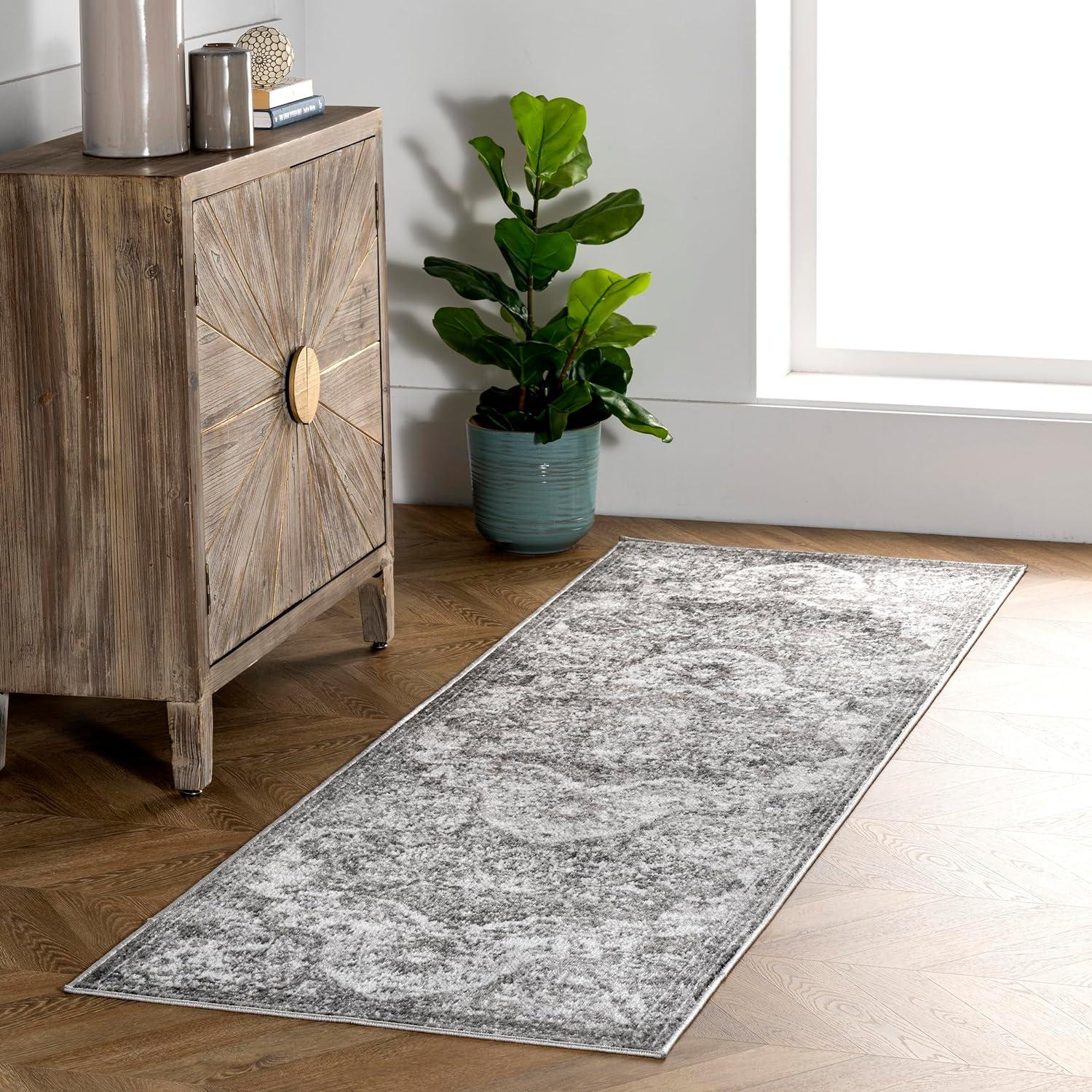 Gray Medallion Synthetic Runner Rug, 2' 6" x 6'