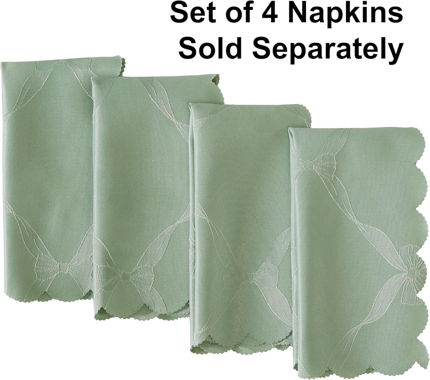 Newbridge Sage Green Ribbons and Bows Damask Set of 4 Fabric Napkins for Party