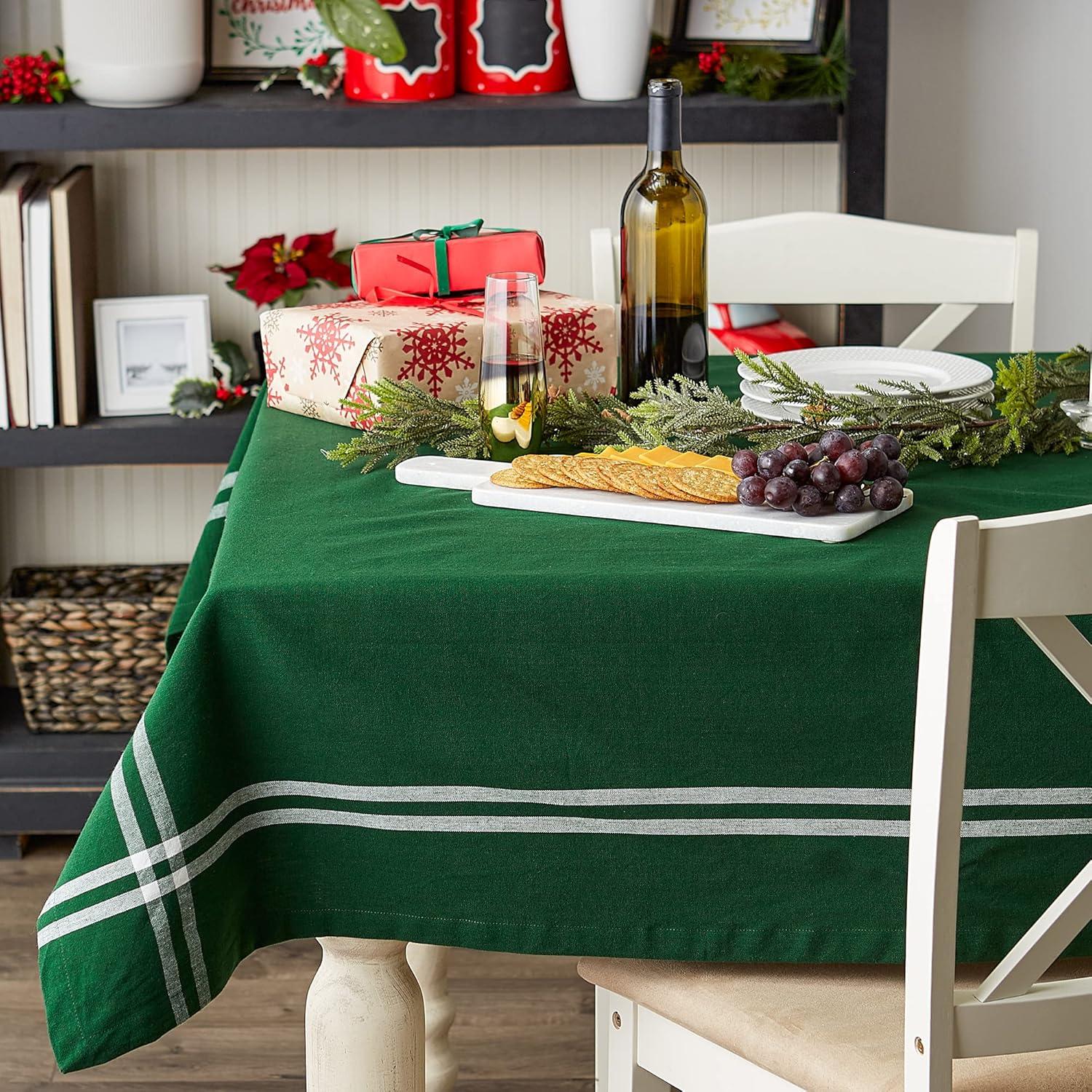 Balsam Green Cotton Farmhouse Square Tablecloth, 52x52 Inches