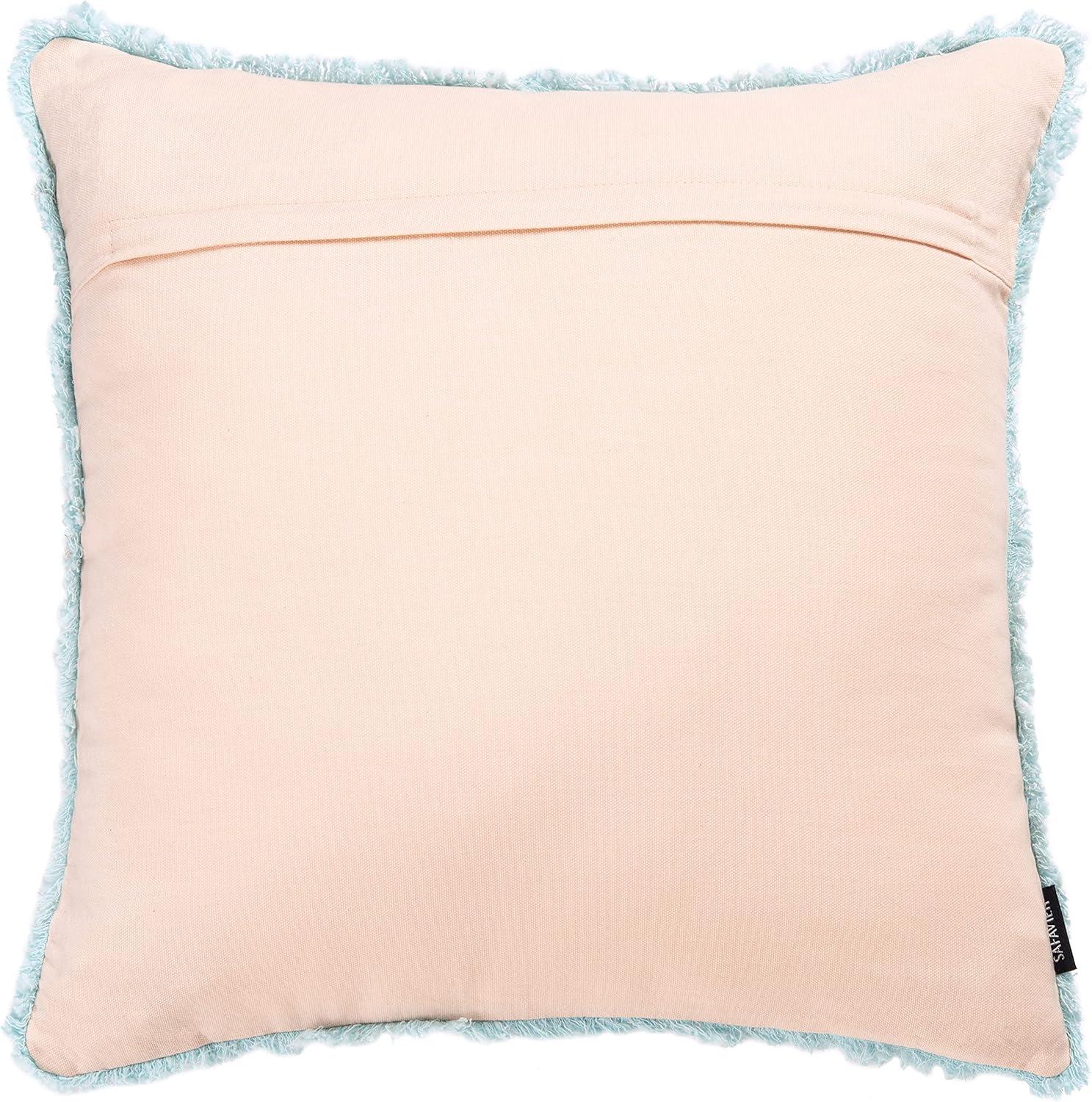 Parlen Pink and Blue Cotton Fringe 20-inch Square Pillow