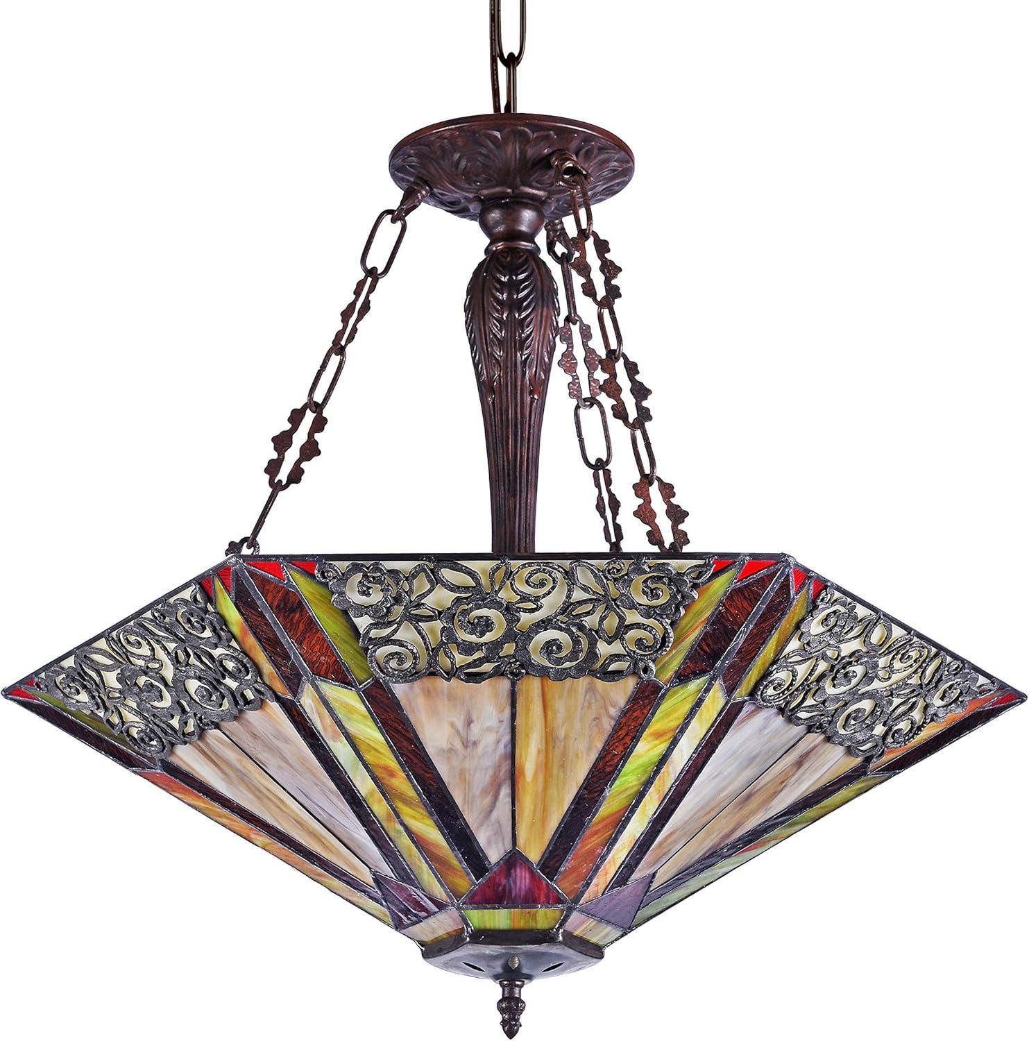 Evelyn 24" Bronze and Glass Tiffany-Style Ceiling Pendant