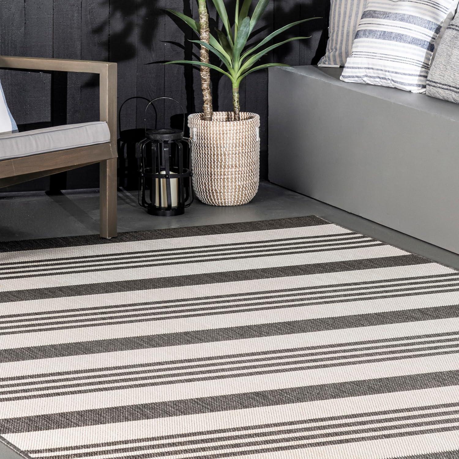 Beige and Brown 6' x 9' Stripe Synthetic Area Rug