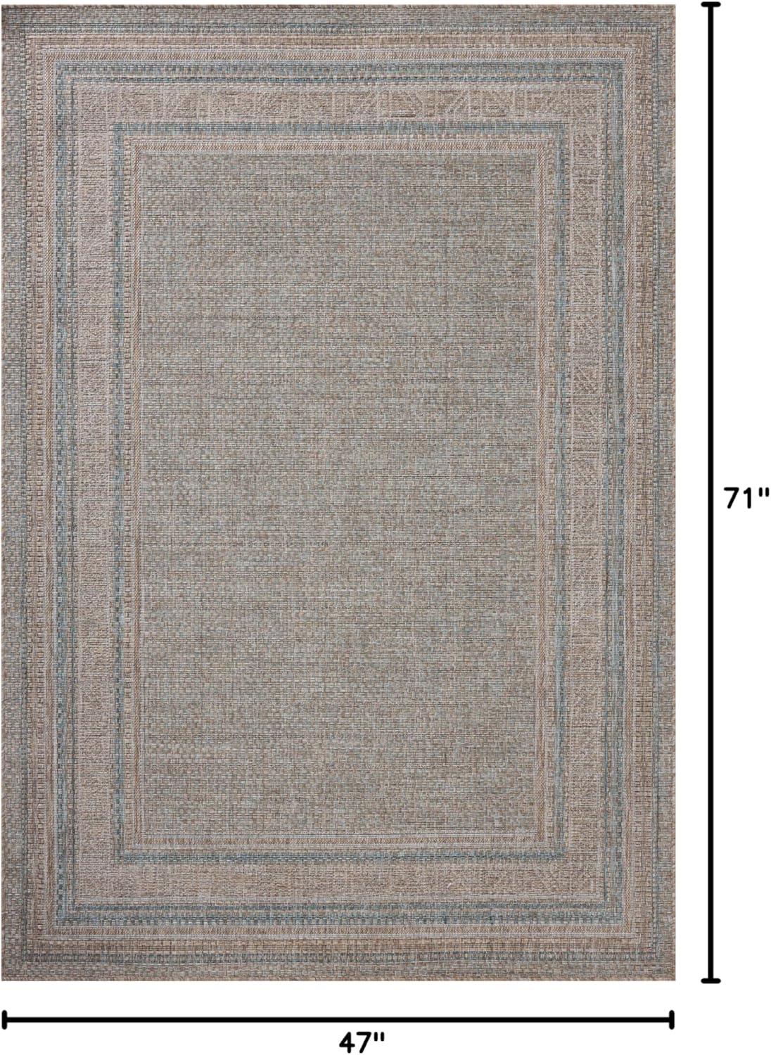 Topanga III Indoor / Outdoor Rug by Amber Lewis x Loloi - Natural and Teal / 3'11" x 5'11"