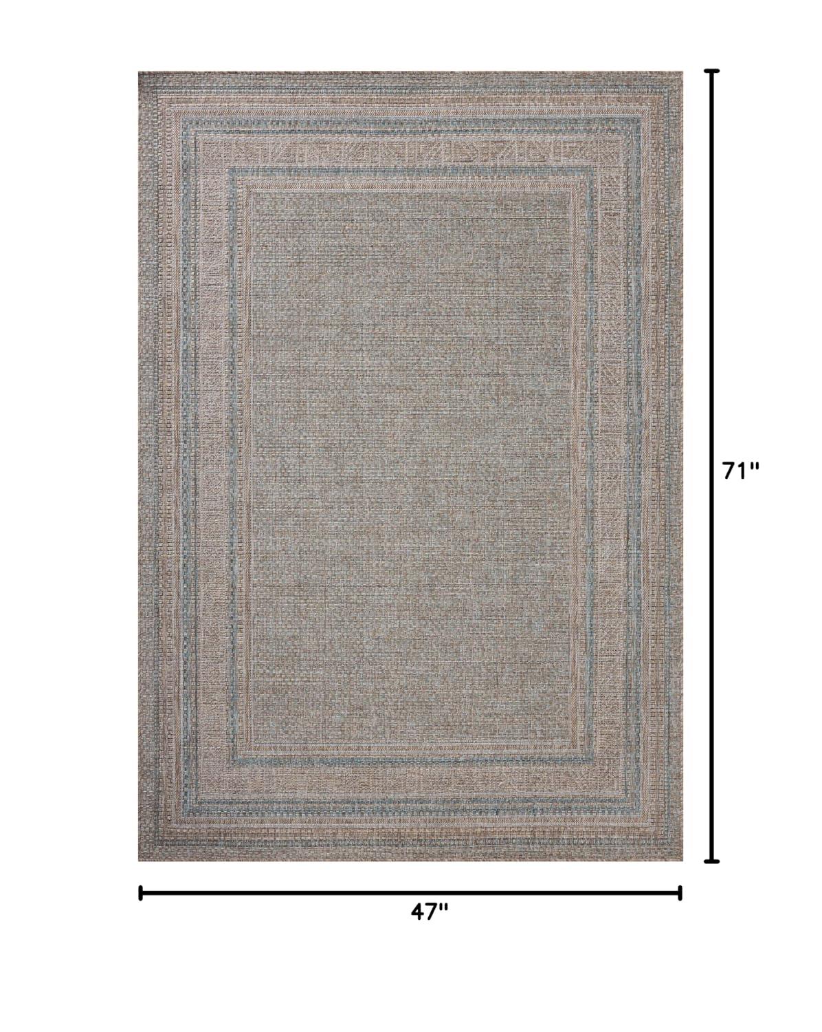 Topanga III Indoor / Outdoor Rug by Amber Lewis x Loloi - Natural and Teal / 6'7" x 9'4"
