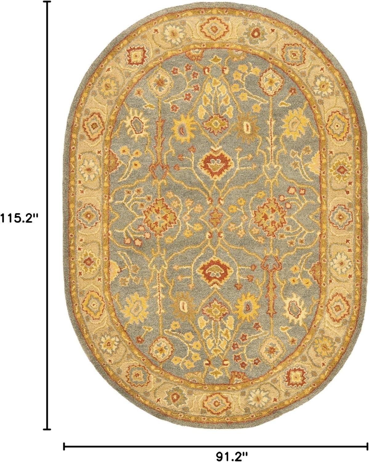 Antiquity Blue and Ivory Oval Wool Area Rug