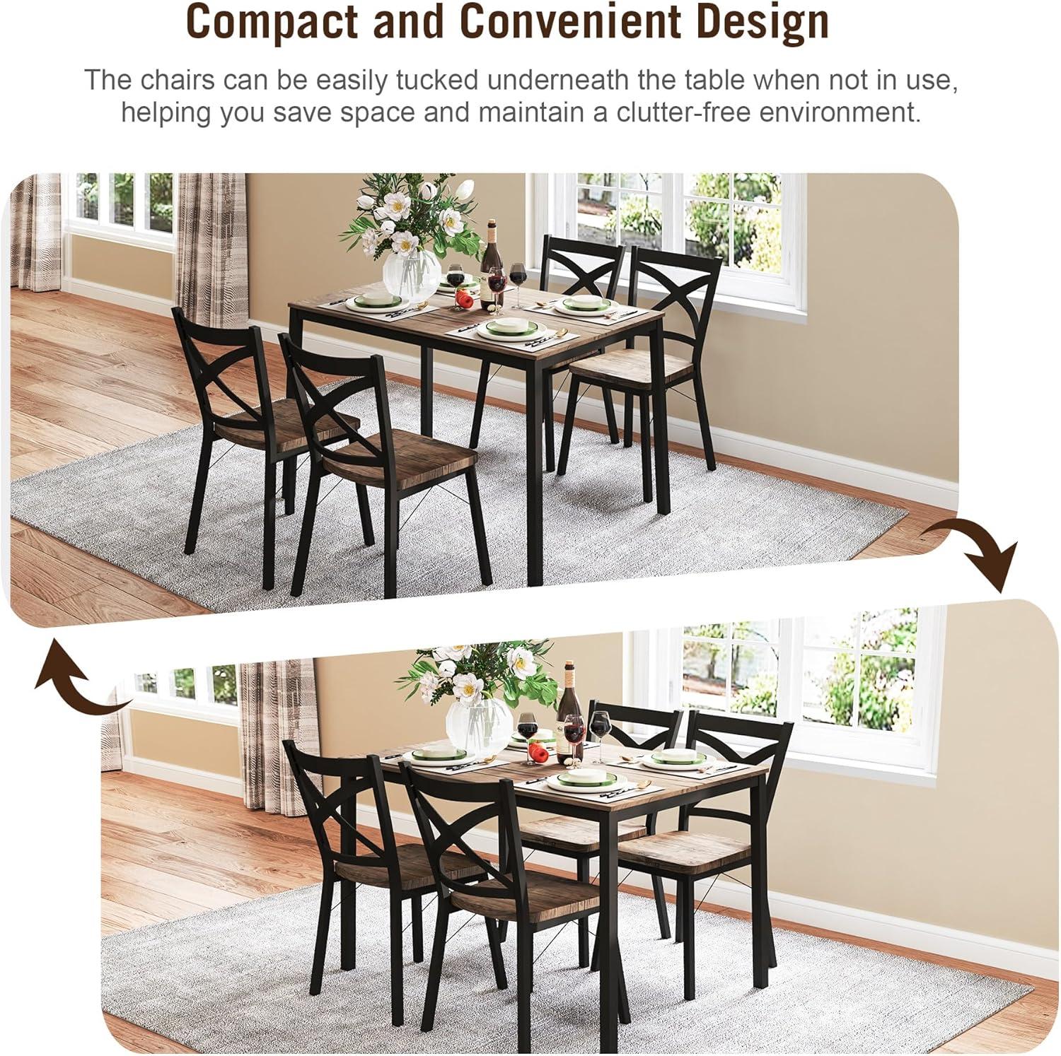 5 Piece Dining Table Set Kitchen Table and Chairs for 4 Industrial Style Dining Room & Kitchen,1 Table & 4 Chairs,Stainless Metal Frame