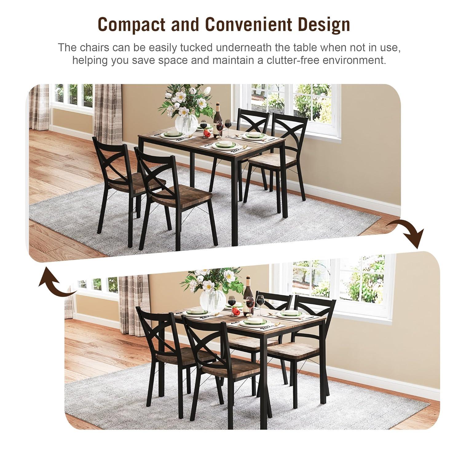 5 Piece Dining Table Set Kitchen Table and Chairs for 4 Industrial Style Dining Room & Kitchen,1 Table & 4 Chairs,Stainless Metal Frame