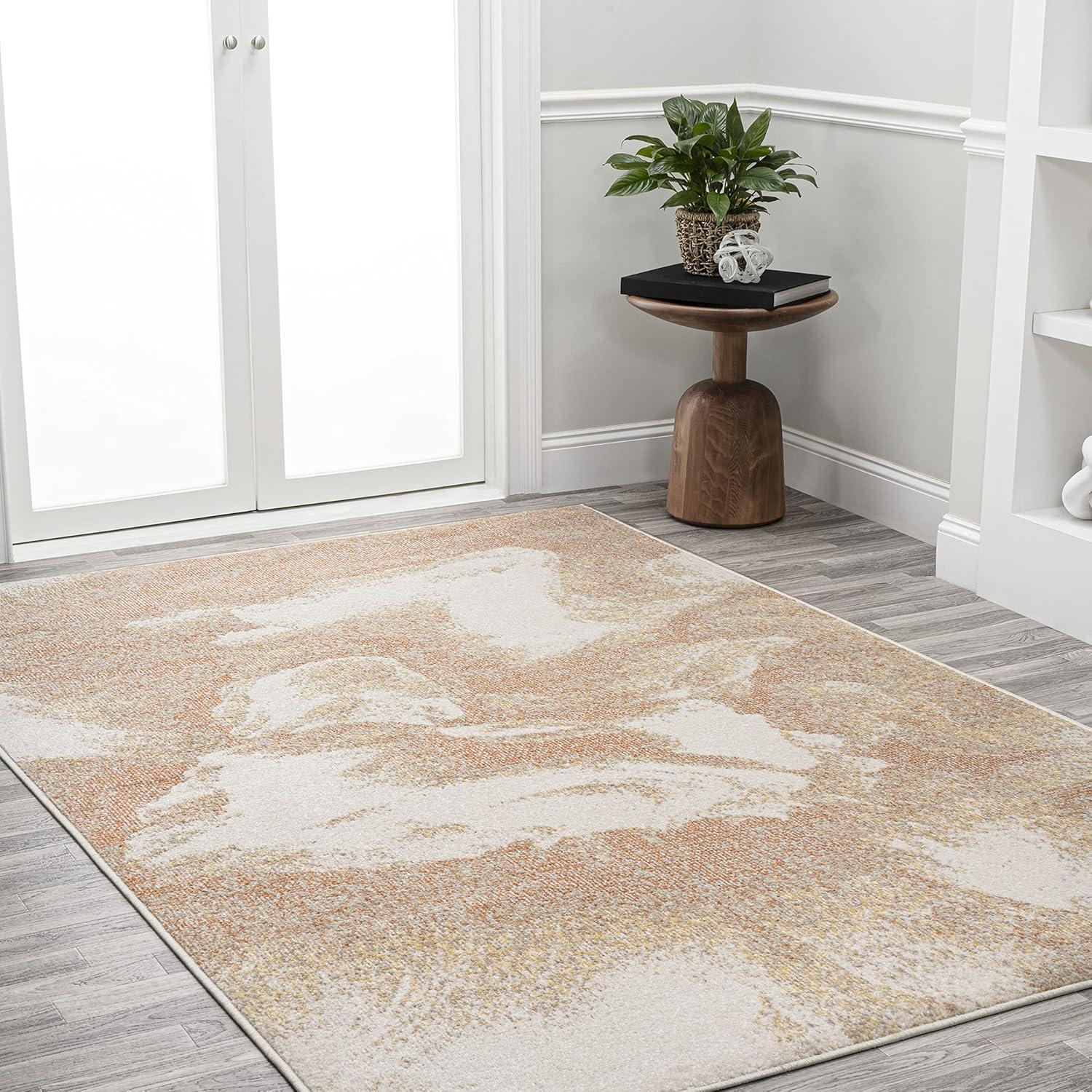 3' x 5' Petalo Abstract Two-Tone Modern Area Rug, Orange/Beige/Cream - JONATHAN Y