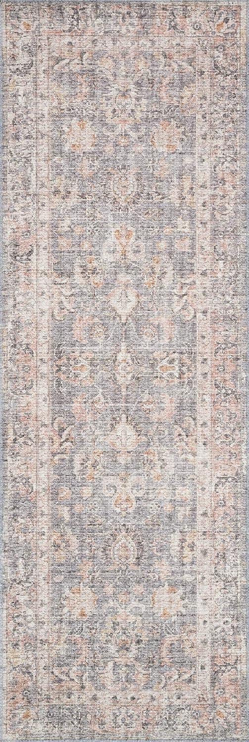 Vintage Inspired Grey and Apricot Oriental Area Rug - 5' x 7'