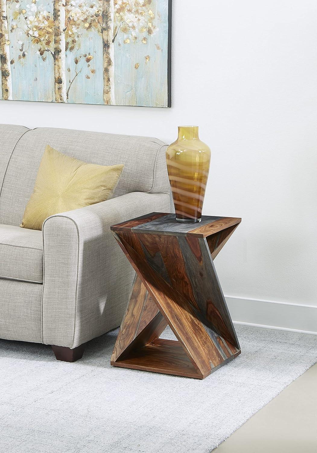 Sierra Brown Sheesham Wood Square Accent Table with Metal Storage