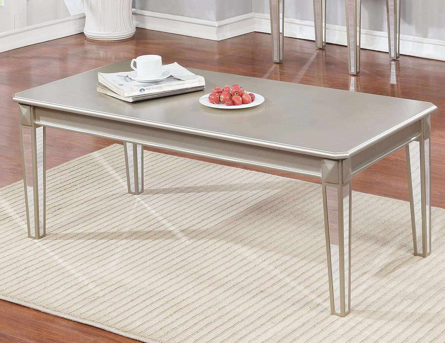 Roundhill Furniture Barent Contemporary Wood Coffee Table with Mirrored Legs, Champagne