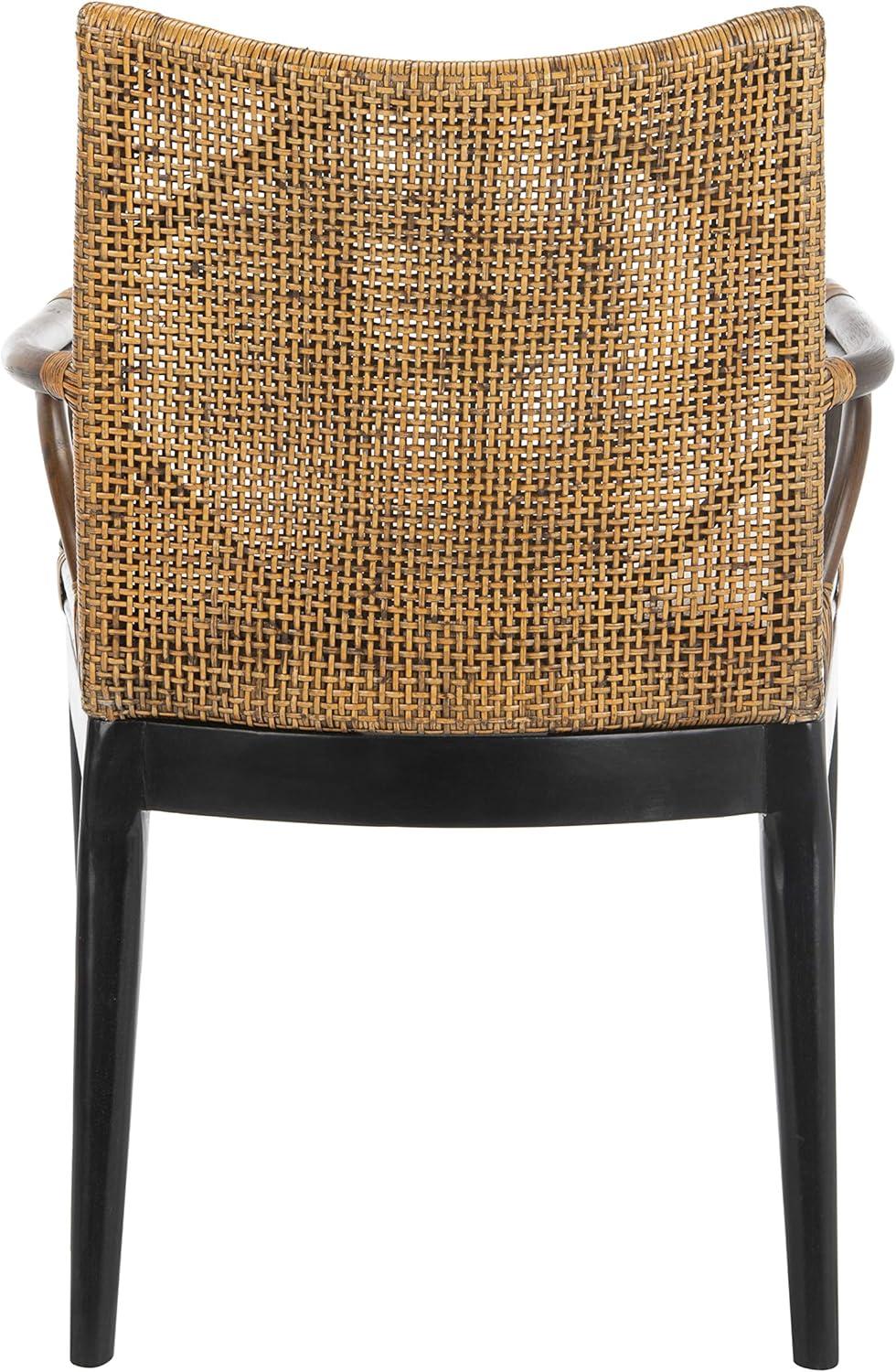 Gianni Transitional Rattan and Mahogany Arm Chair in Brown/Black