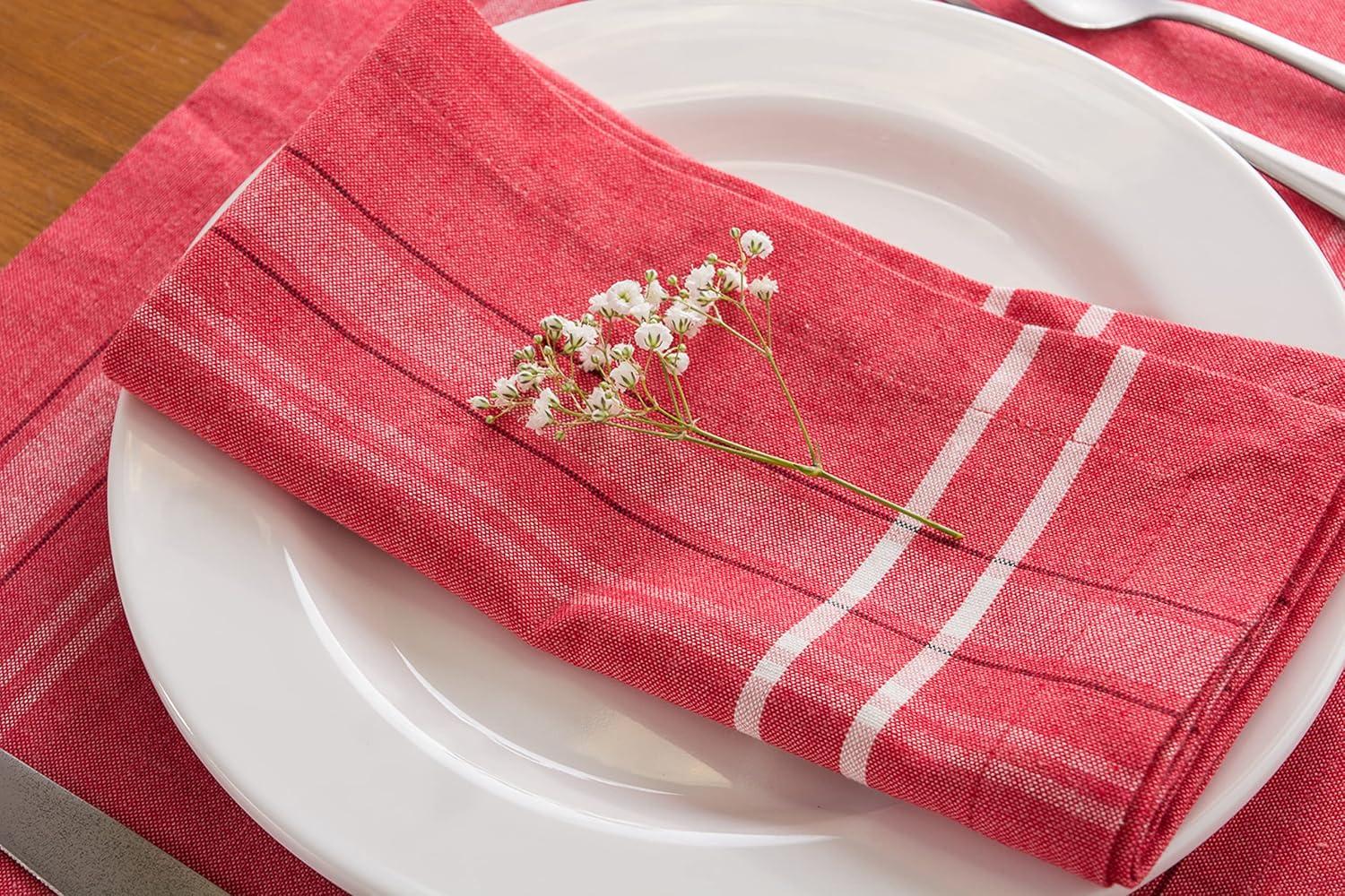 Red Chambray Cotton Farmhouse Style Napkin Set, 20x20, 6 Piece