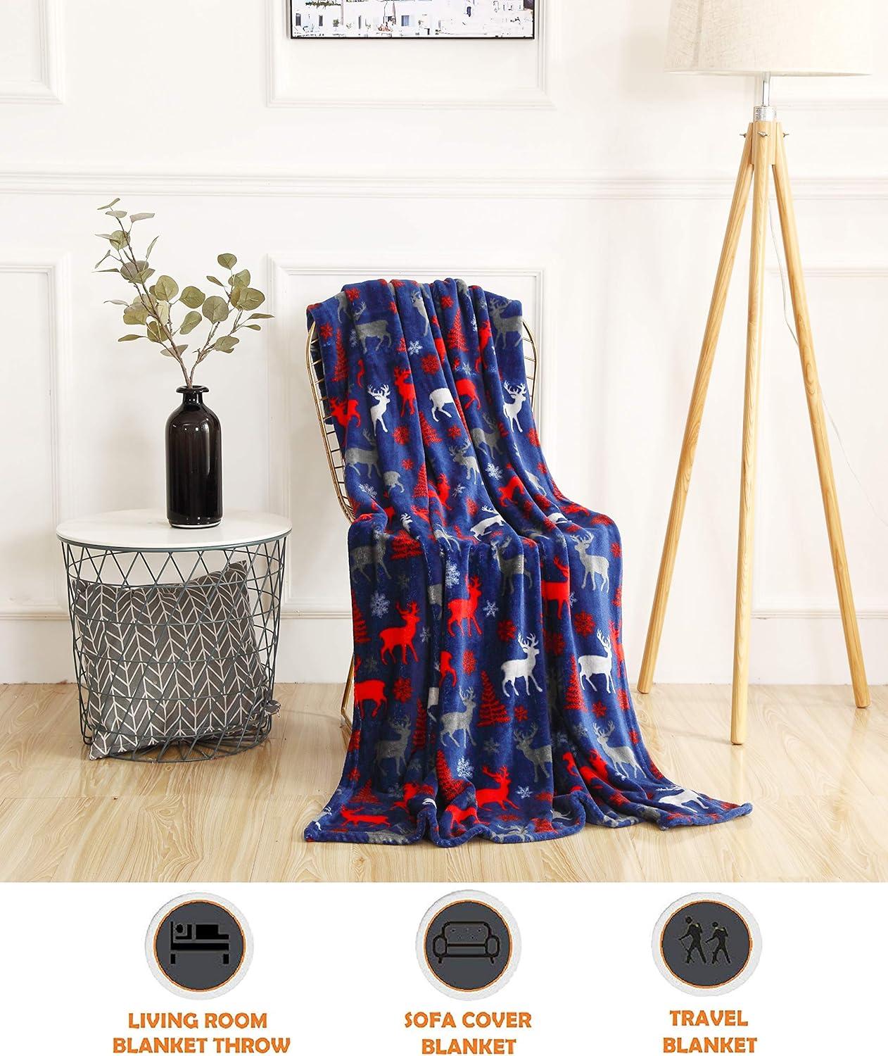 Elegant Comfort 50 x 60 Blanket Gift Christmas Throw, (Moose)