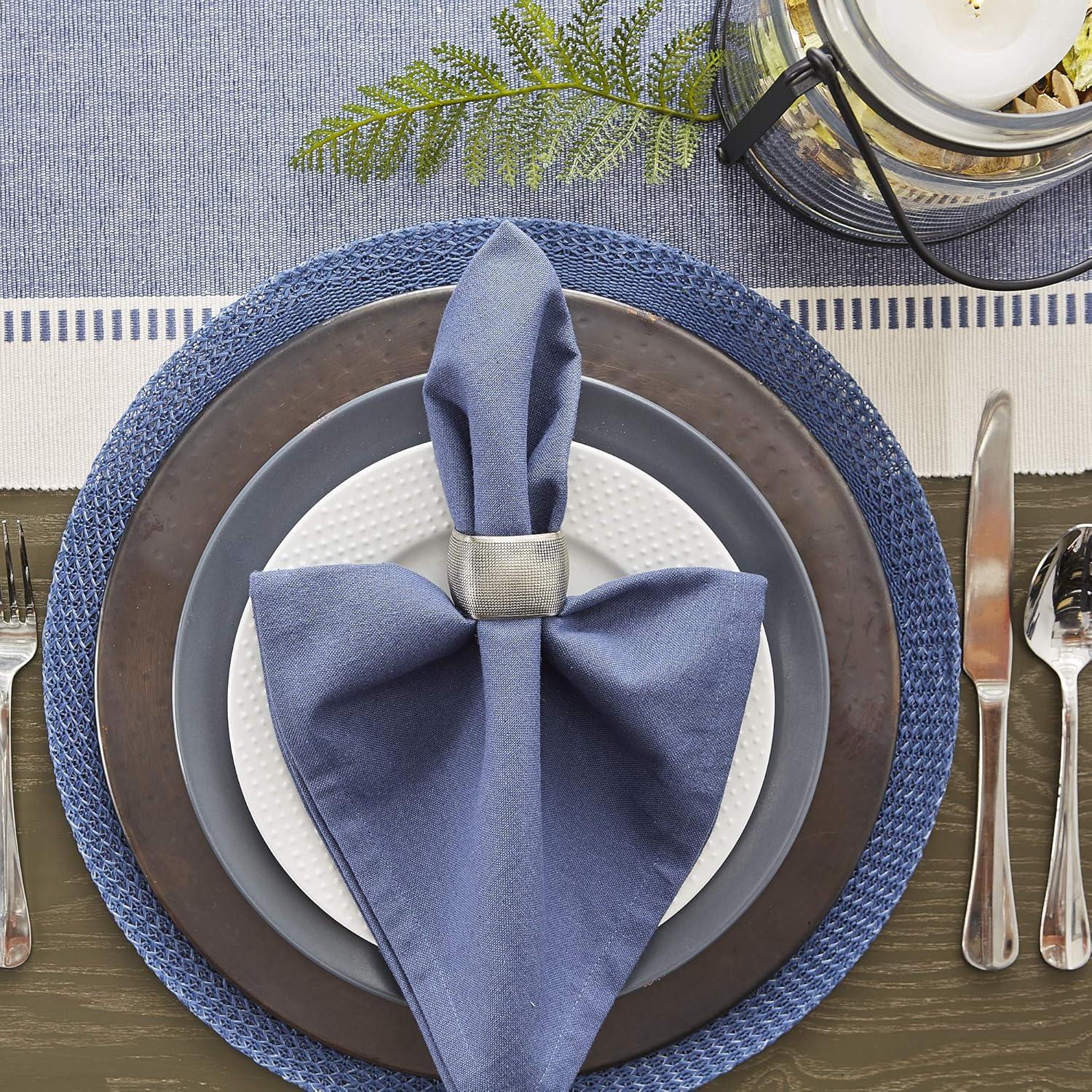 KeesonKimi French Blue Floral Woven Round Placemat Set/6