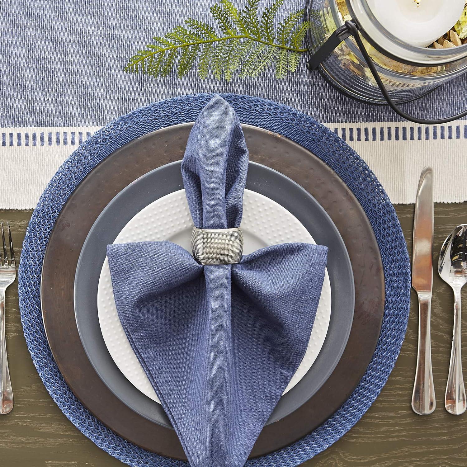 Design Imports  Ribbed Dobby Stripe Table Runner, French Blue, 13X108"