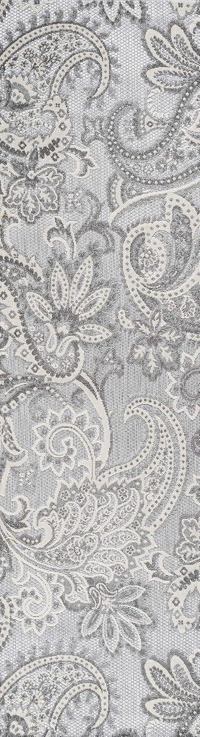 Paisley Elegance Light Gray/Ivory 2' x 8' Synthetic Indoor/Outdoor Runner