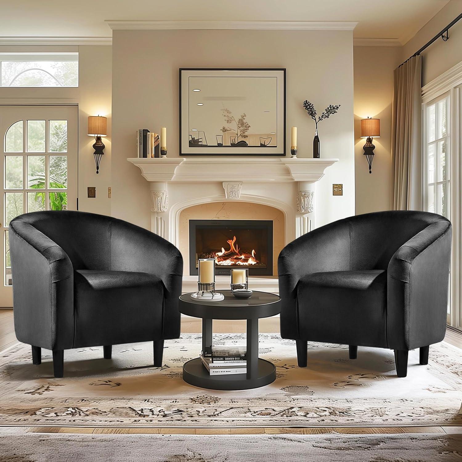 Renwick Modern Upholstered Tub Chair, Set of 2, Black Velvet