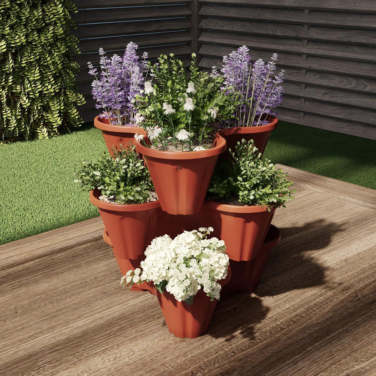 Pure Garden 3-Tier Stacking Planters - Space Saving Flowerpots for Indoor/Outdoor Vertical Herb & Vegetable Garden