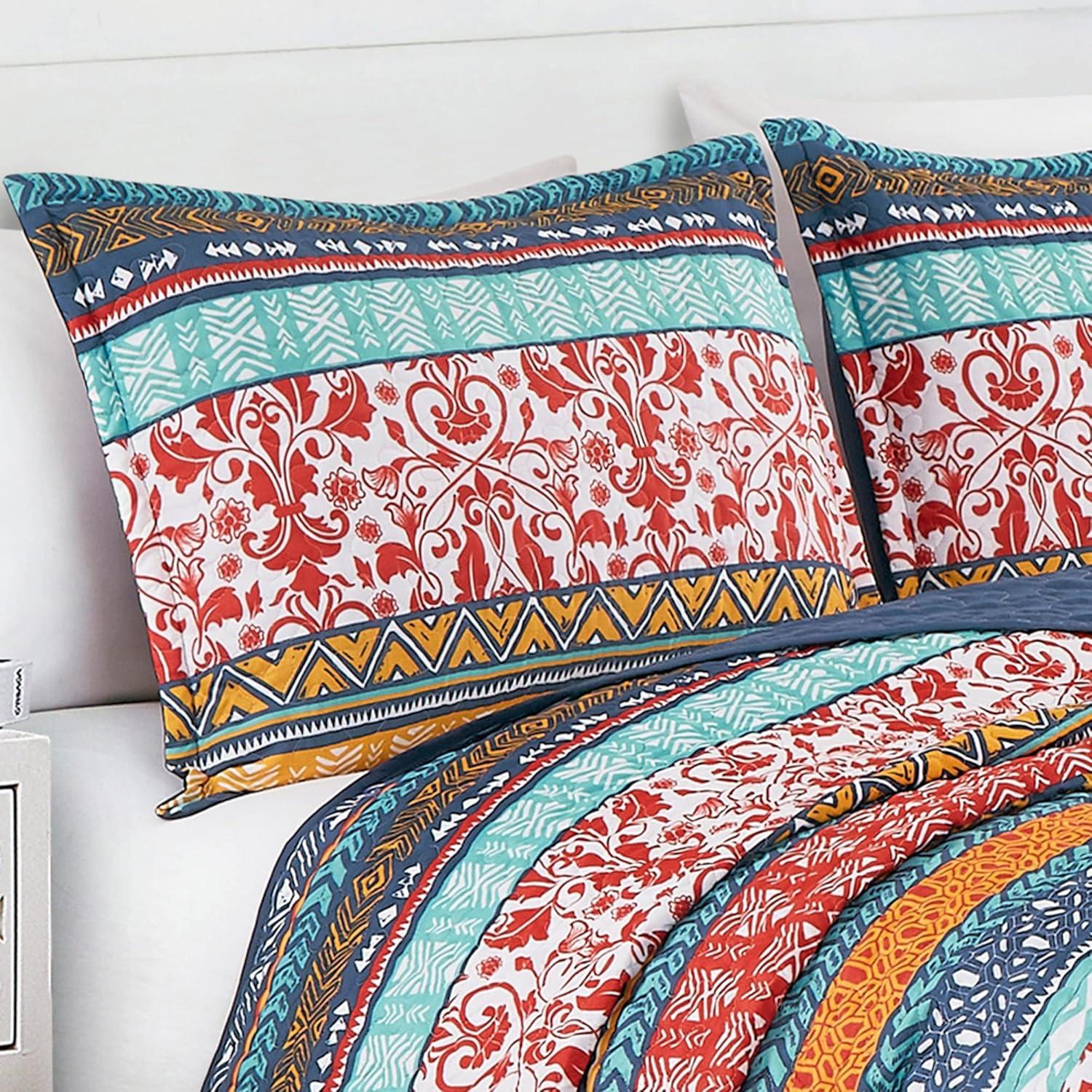 Amara Boho Floral Red/Yellow/White Quilt Set