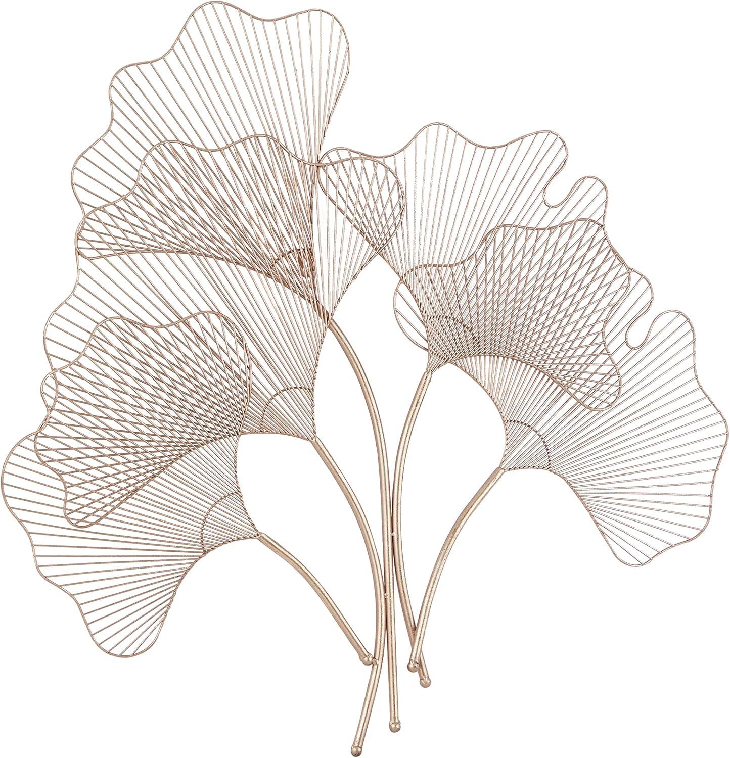 Deco 79 Metal Leaf Home Wall Decor Wall Sculpture with White Accents, Wall Art 25" x 2" x 40", Gold