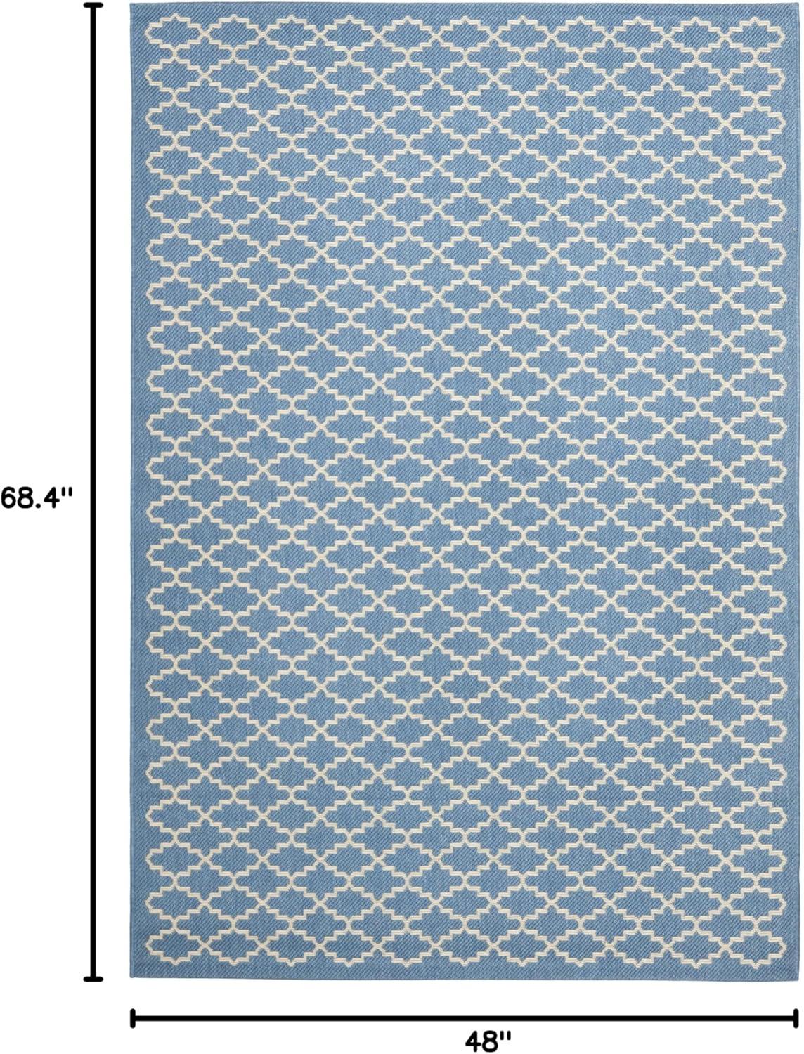 SAFAVIEH Courtyard Hilbert Trellis Indoor/Outdoor Area Rug, 4' x 5'7", Blue/Beige