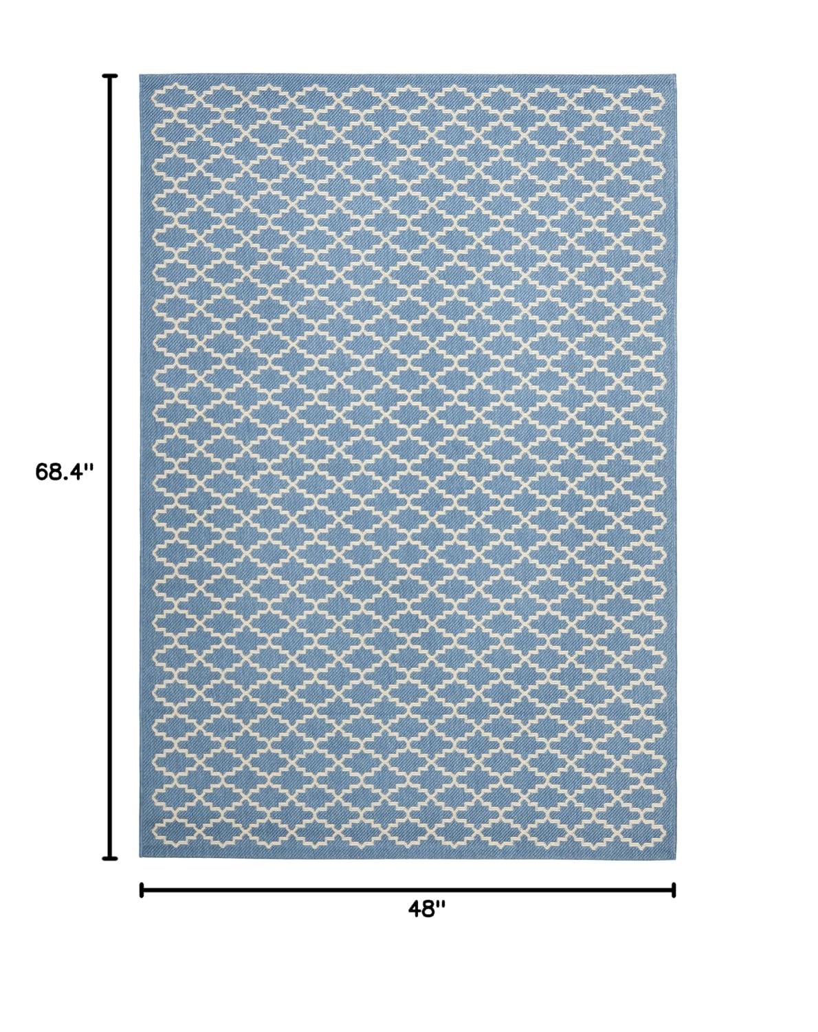 SAFAVIEH Courtyard Hilbert Trellis Indoor/Outdoor Area Rug, 4' x 5'7", Blue/Beige