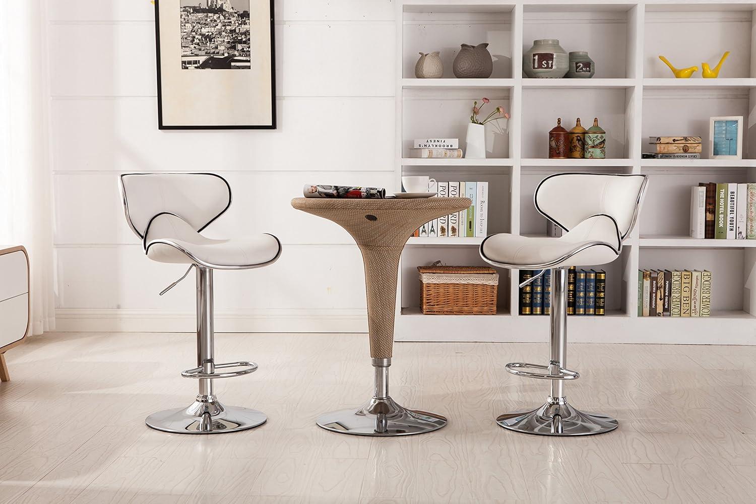 BestOffice Modern Round White Faux Leather Adjustable 360° Swivel Bar/Office Swivel Chair Two-Piece Set