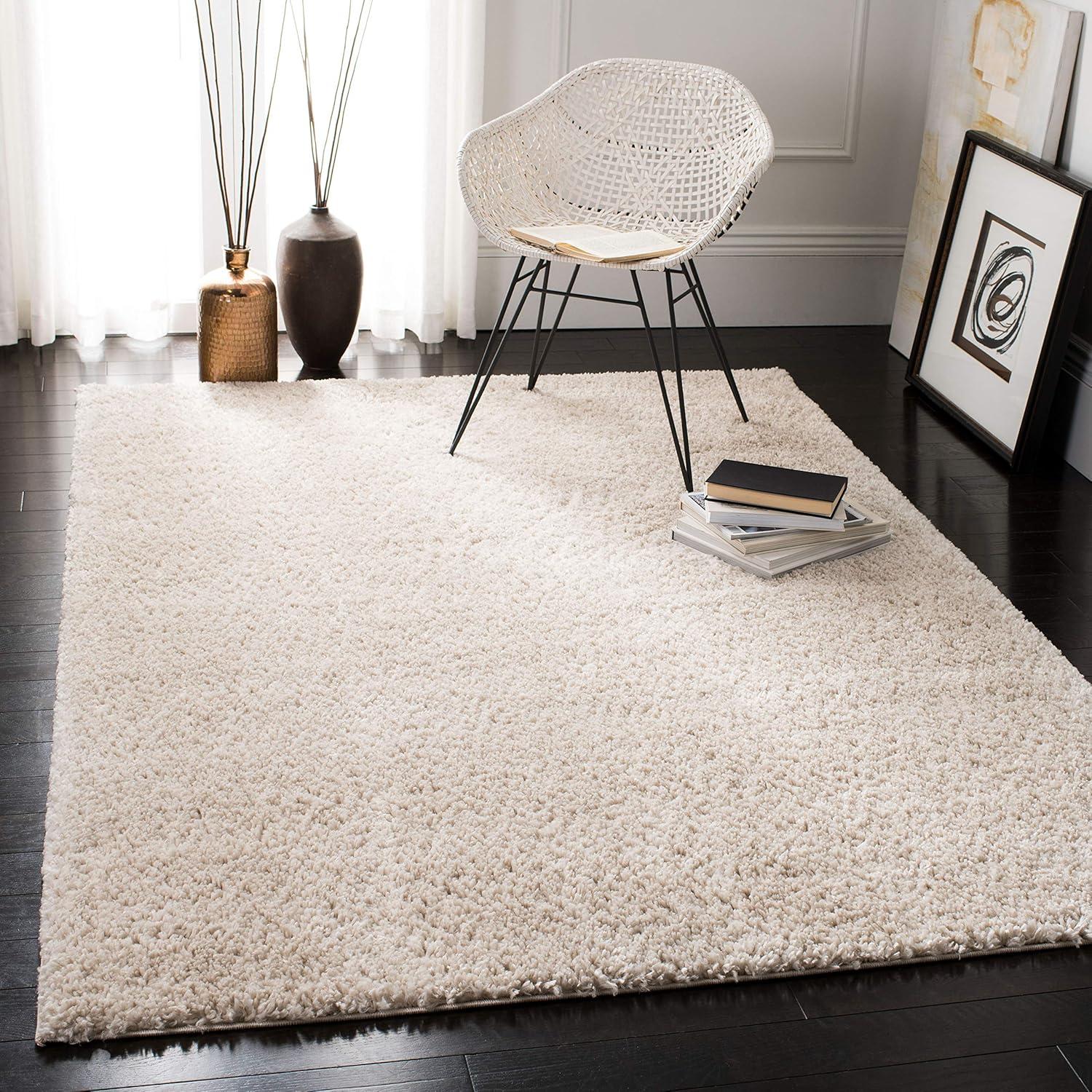 SAFAVIEH August Carlene Solid Plush Shag Area Rug, Beige, 11' x 11' Square