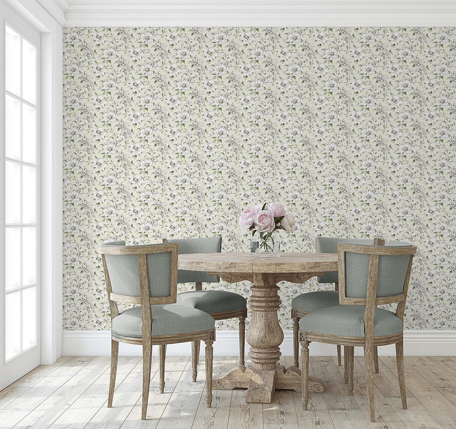 Surface Style - Peel and Stick Wallpaper, Whimsical Wallpaper for Bedroom, Dorm Room Essentials, Self Adhesive, Vinyl, 30.75 Sq Ft Coverage (Whispery Floral Collection, Celadon)