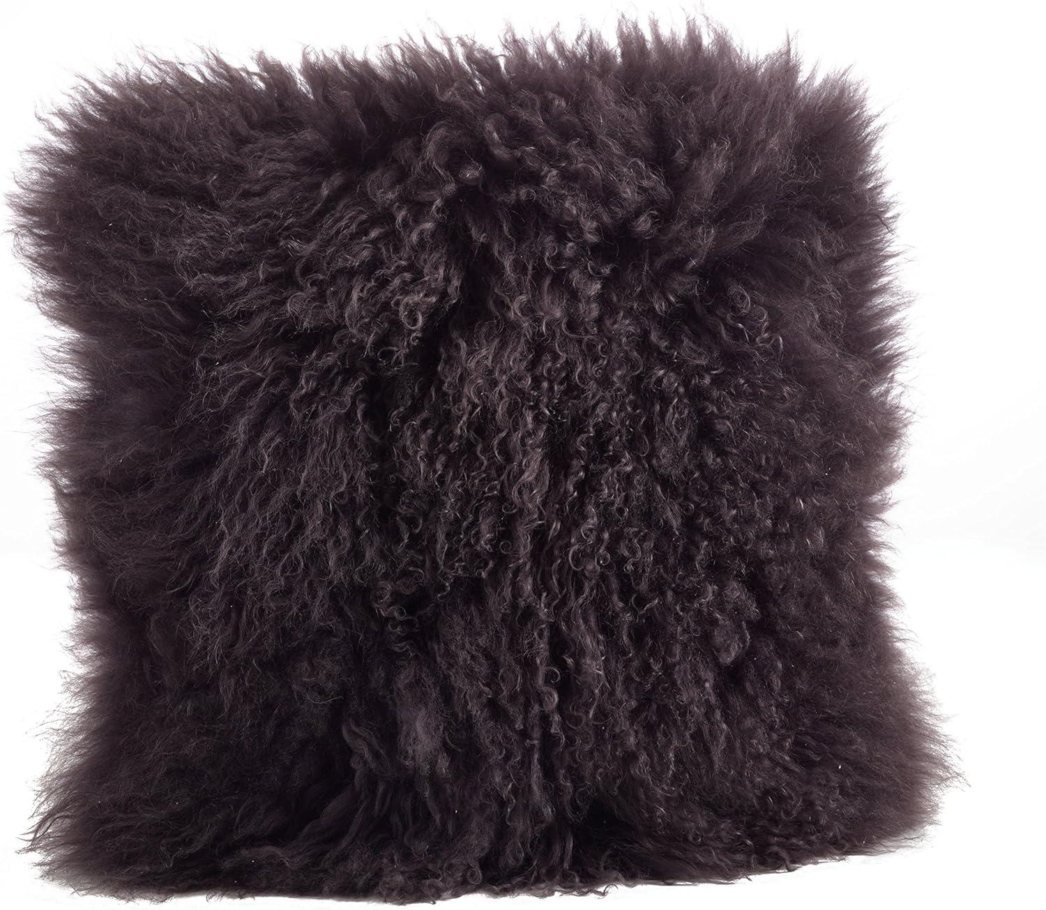 SARO 3564.GY20S 20 in. Square Wool Mongolian Lamb Fur Throw Pillow  Grey