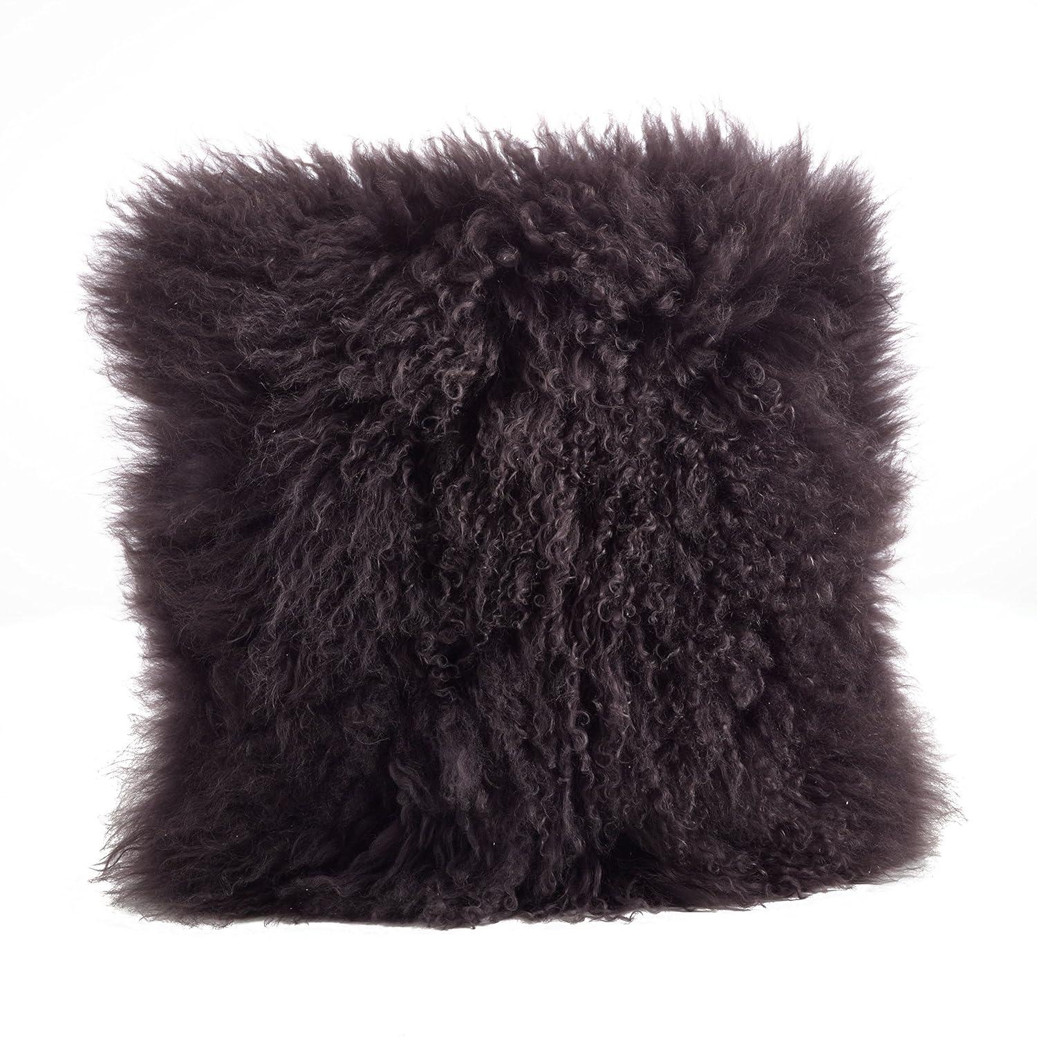 SARO  16 in. Square Wool Mongolian Lamb Fur Throw Pillow  Grey